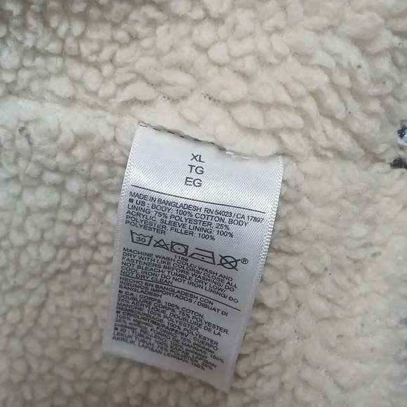 EUC Old NAVY Light Wash Denim Bomber Sherpa-Lined Jacket - Cream Sherpa SIZE XL - Picture 3 of 6